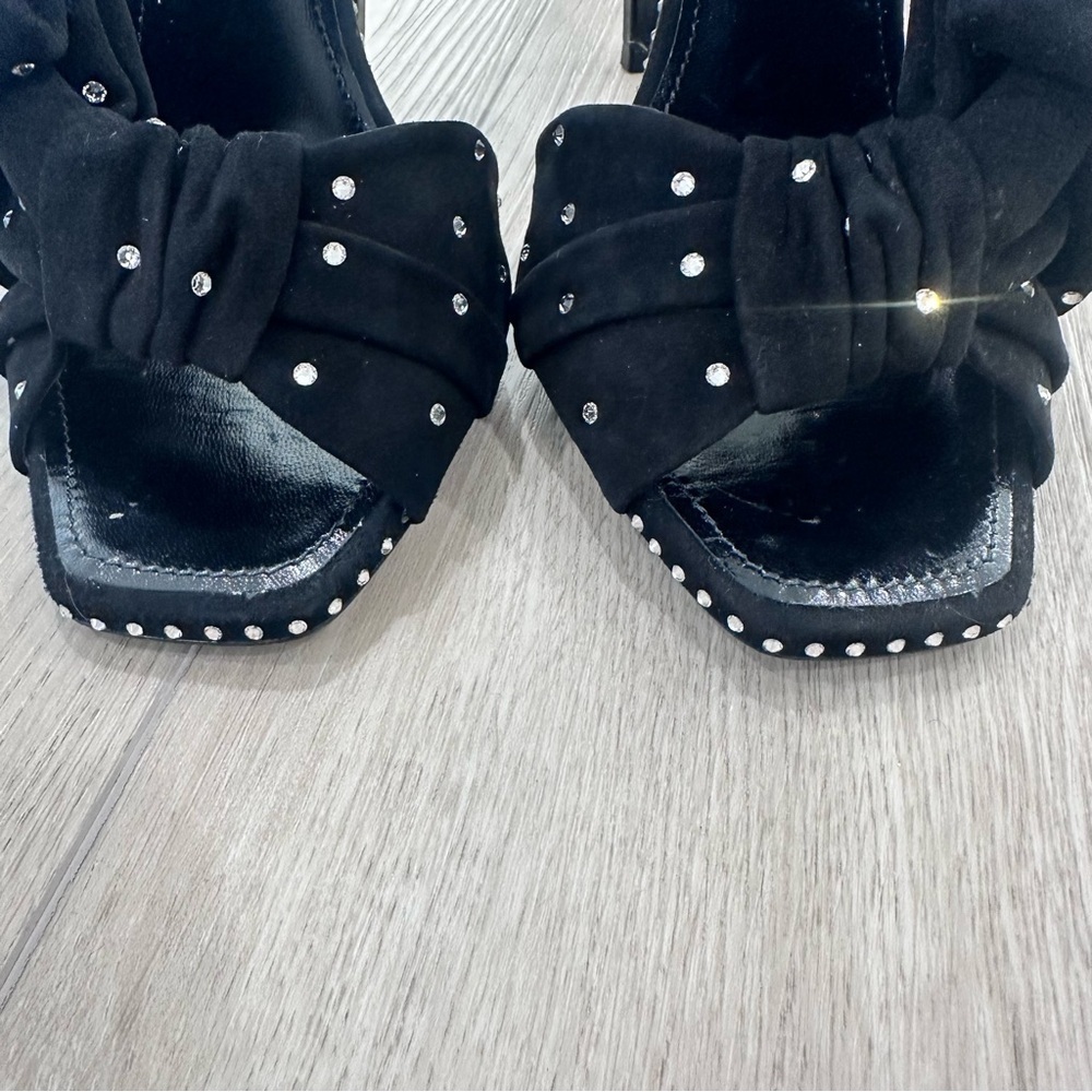 NWT Saint Laurent Freja suede bow crystal open toe heels black 9 EUR 39.5 - Picture 5 of 13
